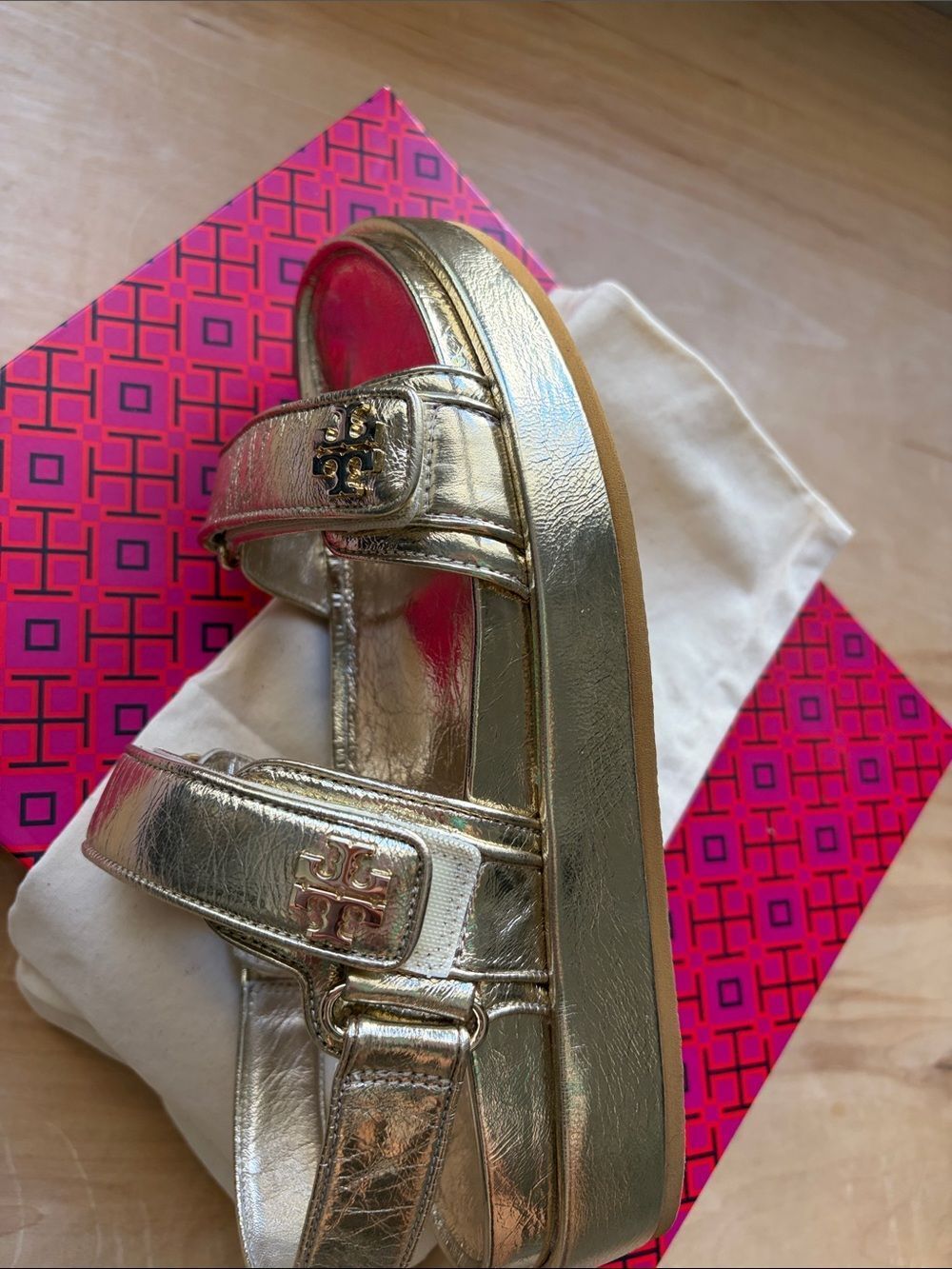 Tory Burch Metallic Gold Adjustable Strap Sandals - Picture 6 of 6